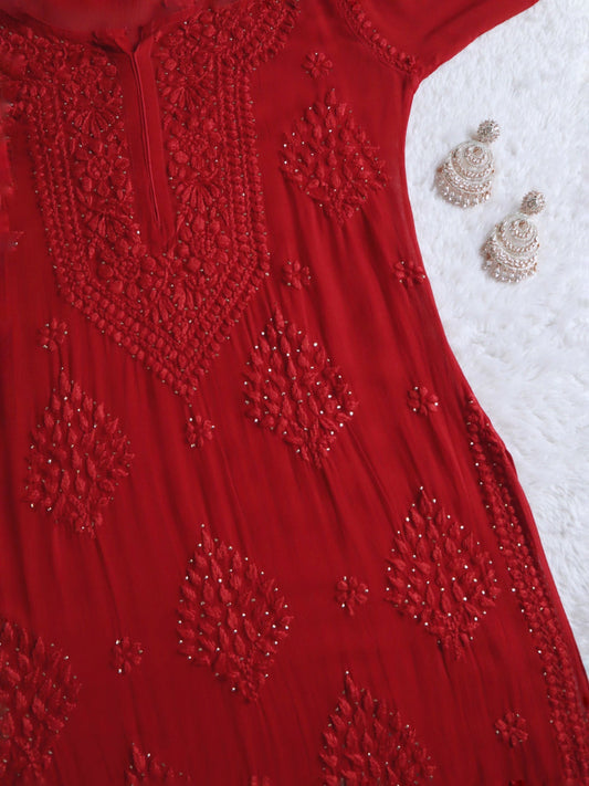 Swara Red Viscose Georgette Kurta