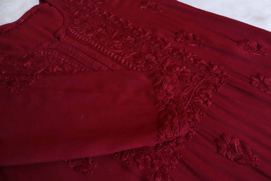 HEENA MAROON RAYON KURTA PANT SET