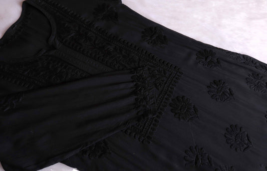 AVANI BLACK RAYON KURTA PANT SET