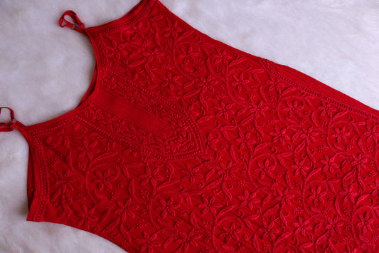 RYANI RED VISCOSE STRAPPY KURTA
