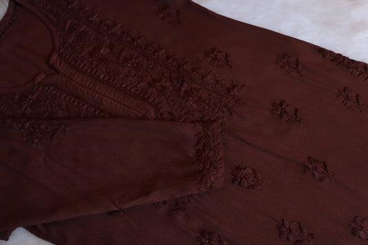 HEENA CHOCOLATE BROWN RAYON KURTA PANT SET