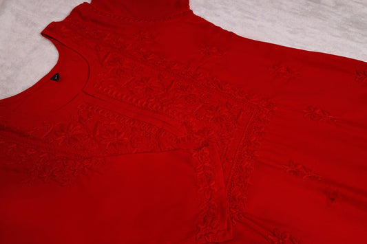 HEENA RED RAYON KURTA PANT SET