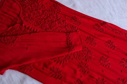 SUNDARI RED RAYON KURTA