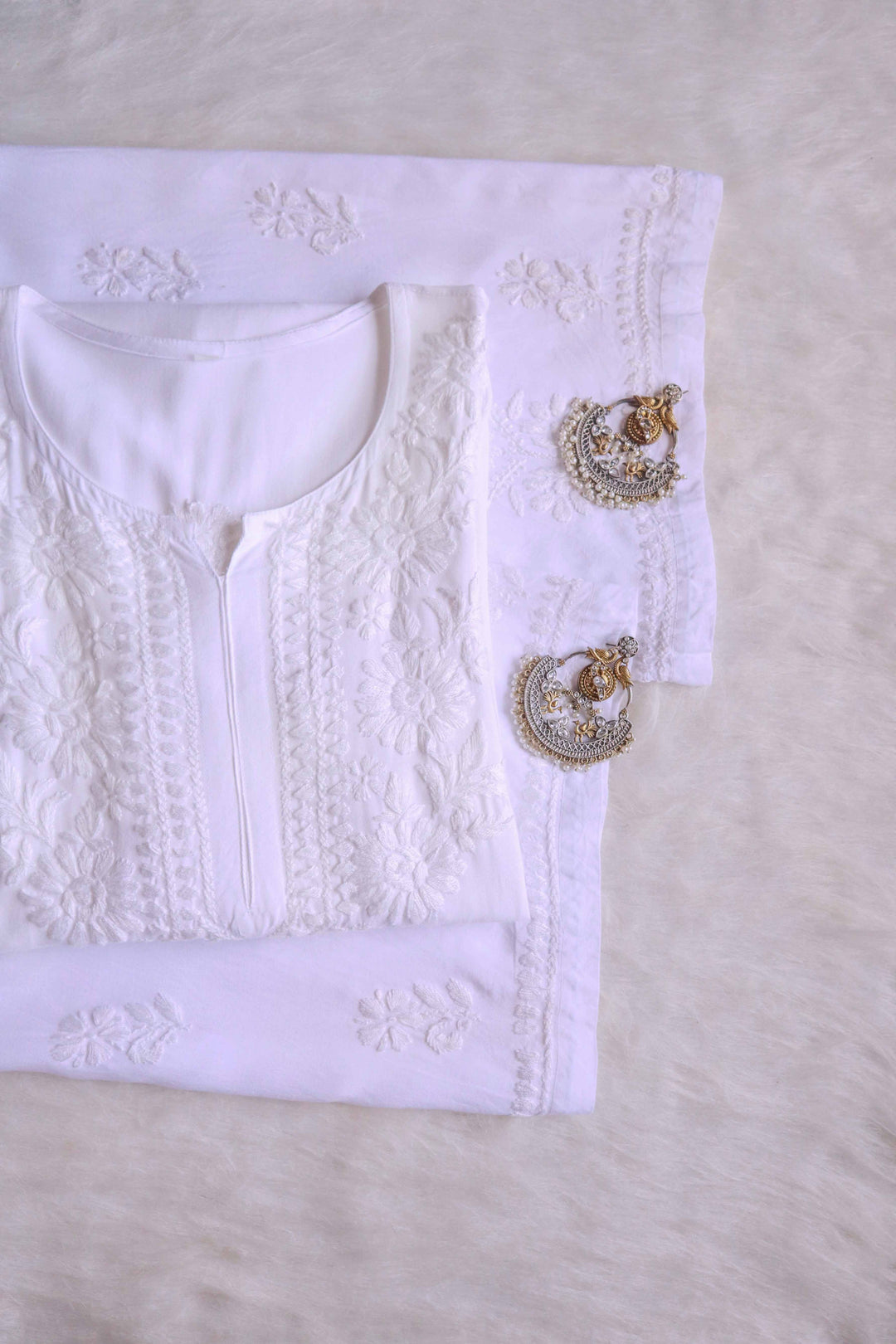 GUL WHITE RAYON KURTA PANT SET