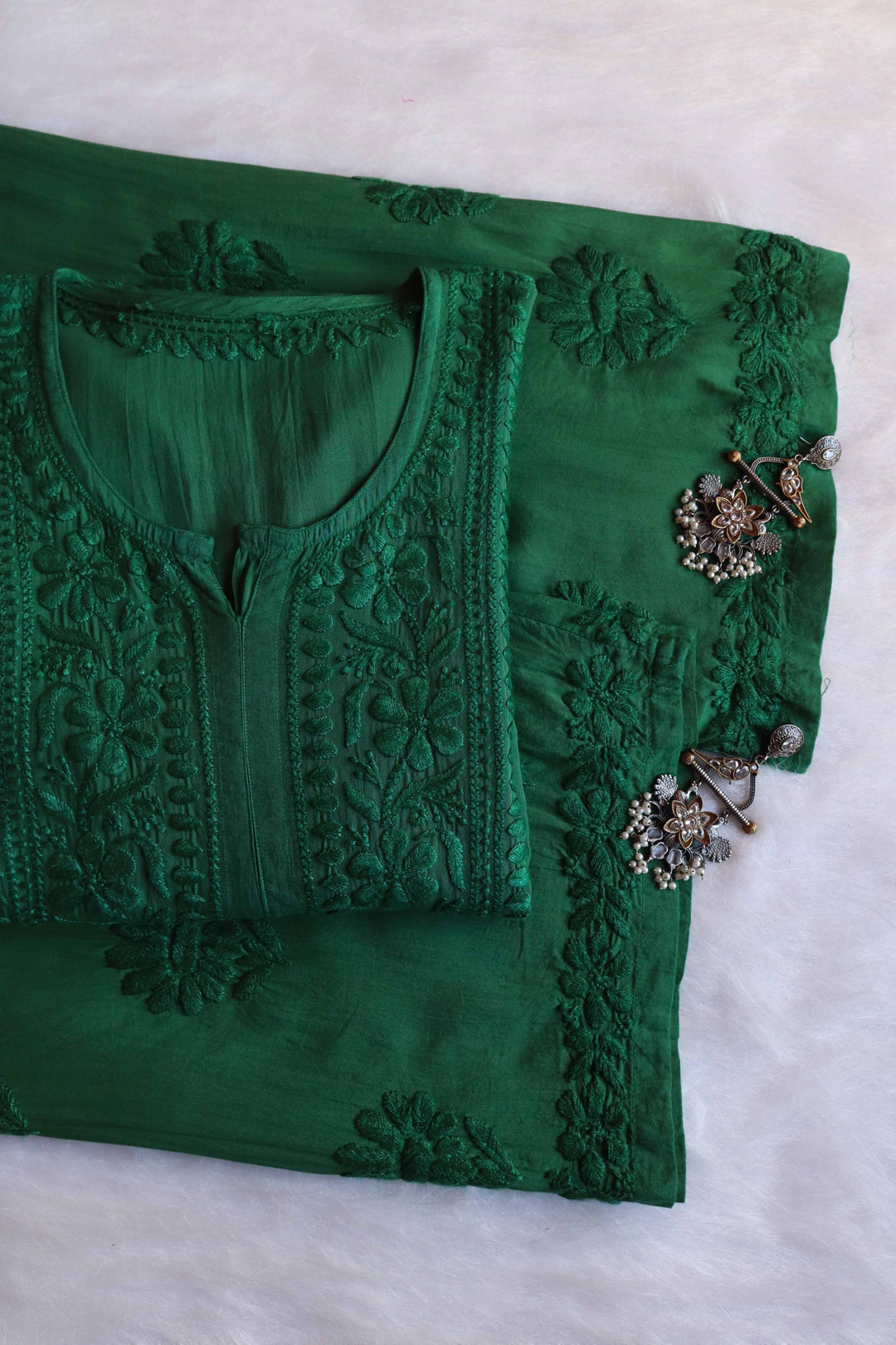 AVANI DEEP GREEN RAYON KURTA PANT SET