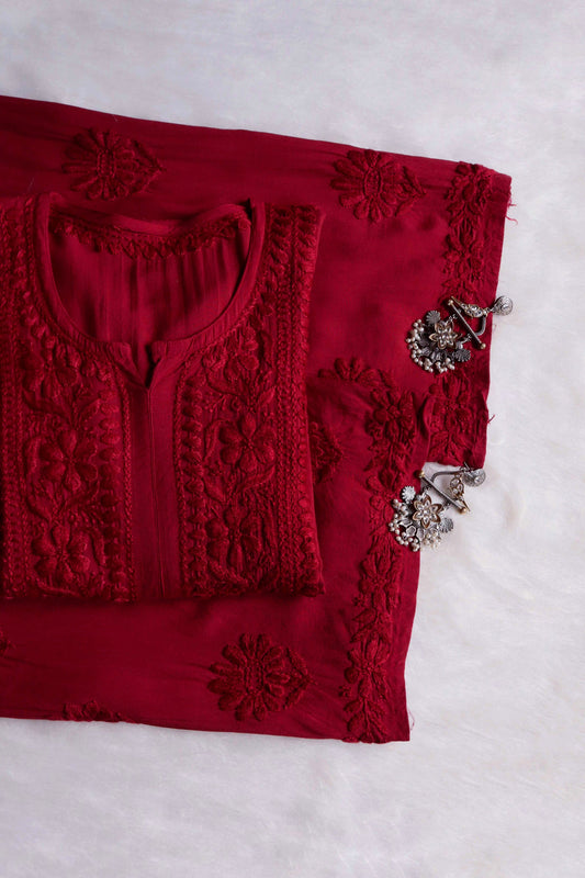 AVANI MAROON RAYON KURTA PANT SET