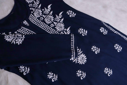 GUL NAVY BLUE RAYON KURTA PANT SET