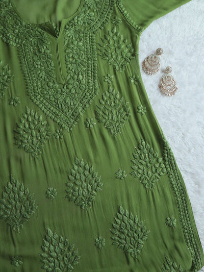 Swara Olive Green Viscose Georgette Kurta