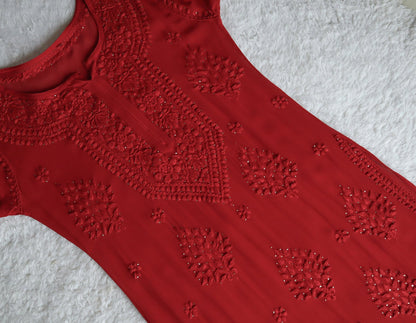 Swara Red Viscose Georgette Kurta