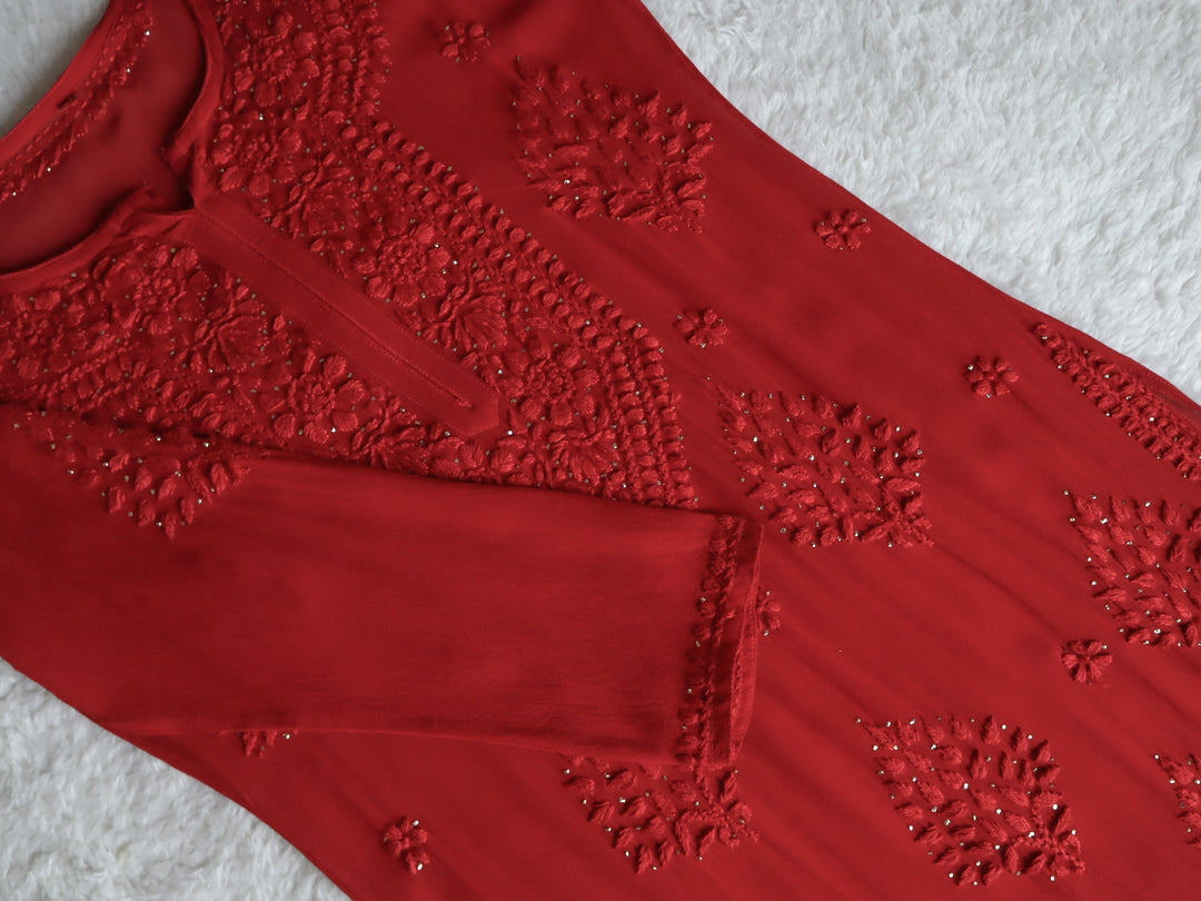 Swara Red Viscose Georgette Kurta
