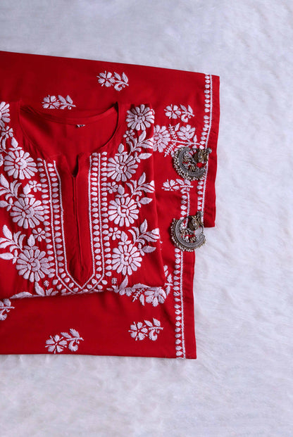 GUL RED RAYON KURTA PANT SET