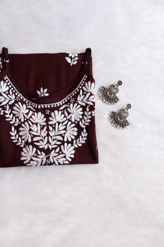 EIRA CHOCOLATE BROWN SLEEVELESS RAYON KURTA