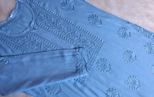 AVANI ICE BLUE RAYON KURTA PANT SET