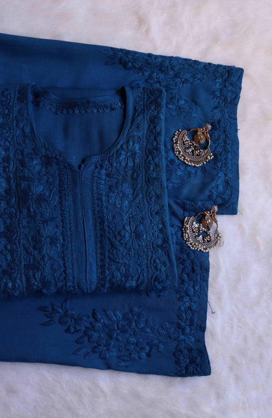 HEENA ROYAL BLUE RAYON KURTA PANT SET