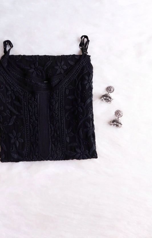 RYANI BLACK VISCOSE STRAPPY KURTA