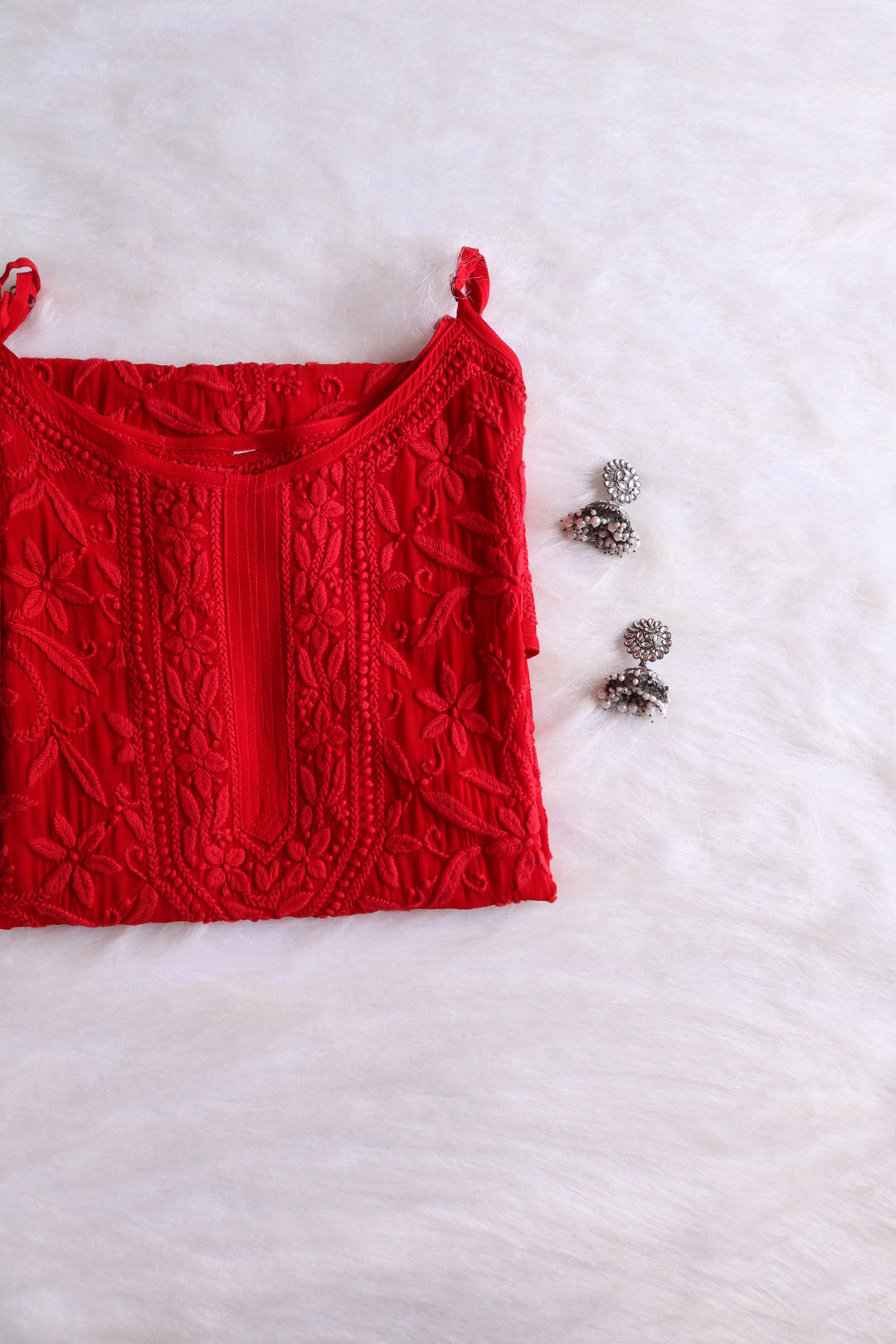 RYANI RED VISCOSE STRAPPY KURTA