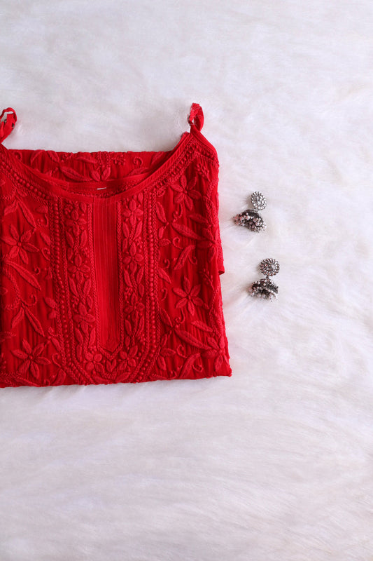 RYANI RED VISCOSE STRAPPY KURTA