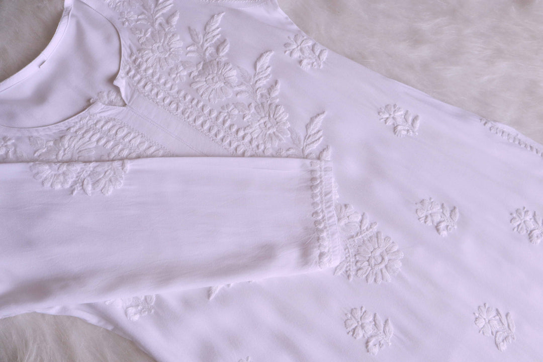 GUL WHITE RAYON KURTA PANT SET