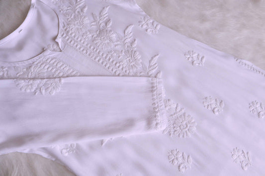 GUL WHITE RAYON KURTA PANT SET