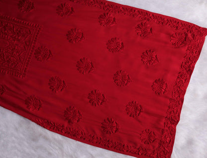 AVANI RED RAYON KURTA PANT SET