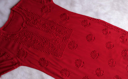 AVANI RED RAYON KURTA PANT SET