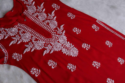 GUL RED RAYON KURTA PANT SET