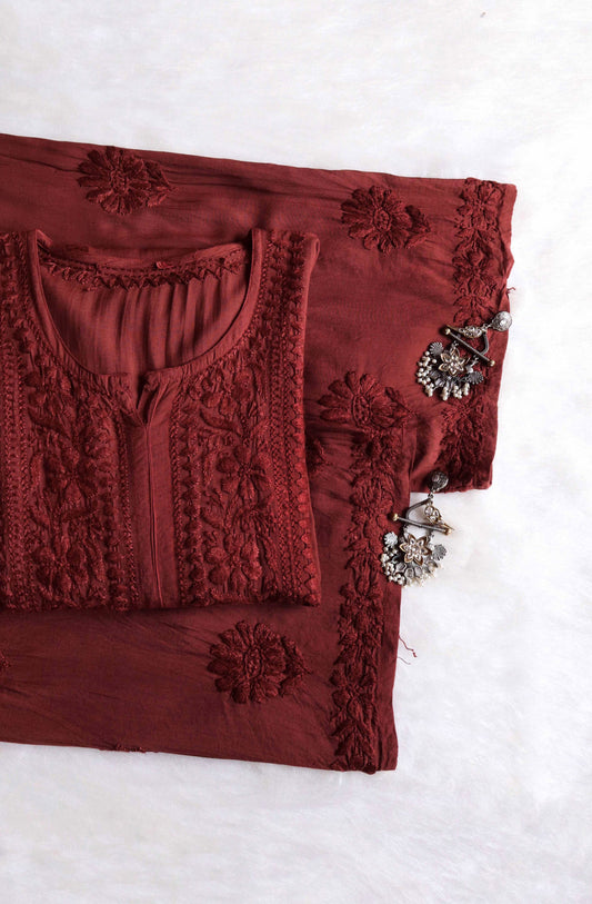 AVANI CHOCOLATE BROWN BLUE RAYON KURTA PANT SET