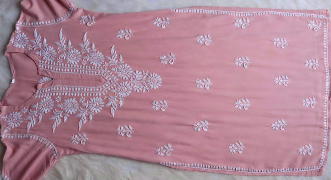 GUL ROSE PINK RAYON KURTA PANT SET
