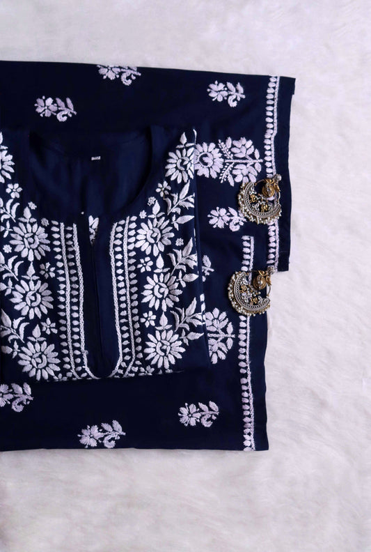 GUL NAVY BLUE RAYON KURTA PANT SET