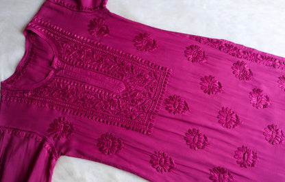 AVANI DEEP PINK RAYON KURTA PANT SET