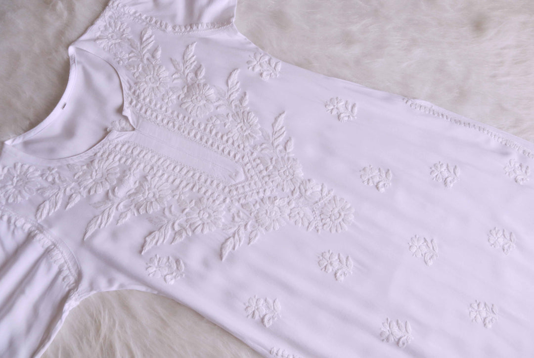 GUL WHITE RAYON KURTA PANT SET