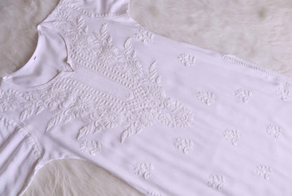 GUL WHITE RAYON KURTA PANT SET