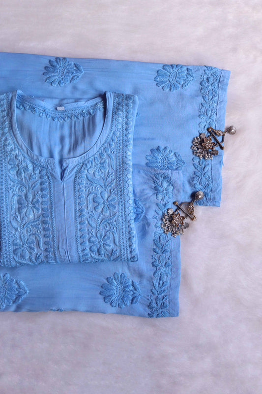 AVANI ICE BLUE RAYON KURTA PANT SET