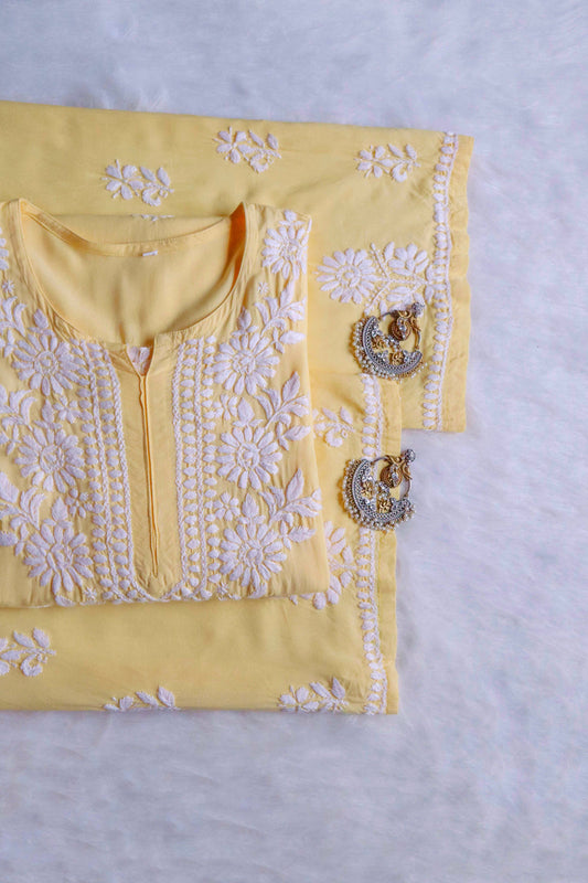 GUL PASTEL YELLOW RAYON KURTA PANT SET