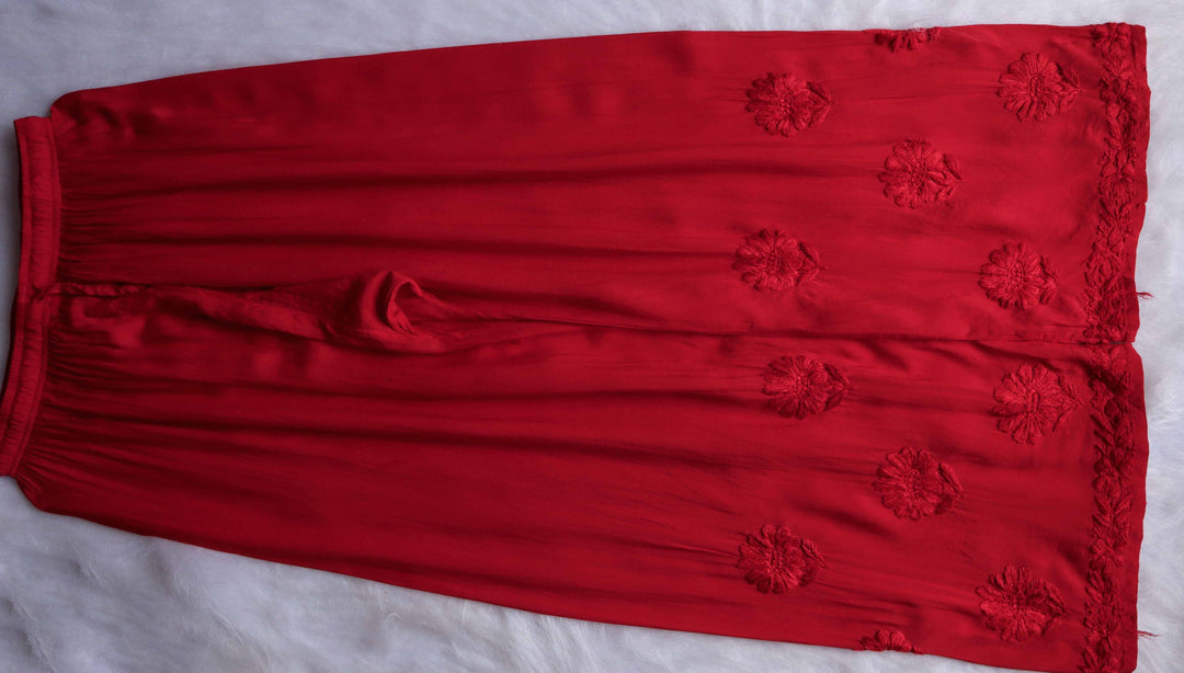 AVANI RED RAYON KURTA PANT SET