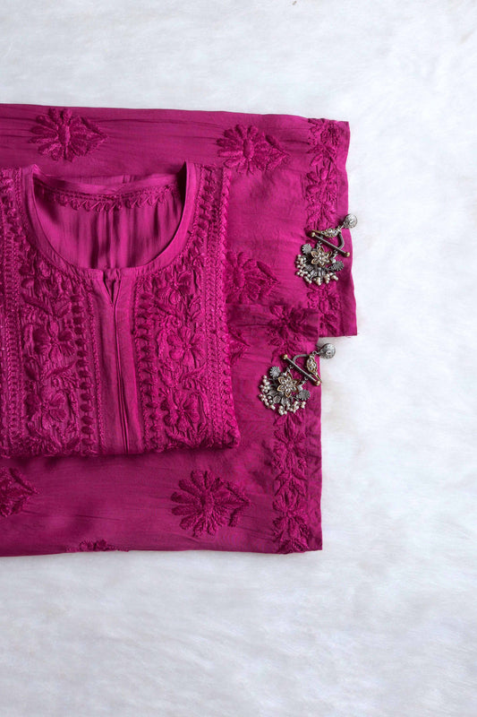AVANI DEEP PINK RAYON KURTA PANT SET