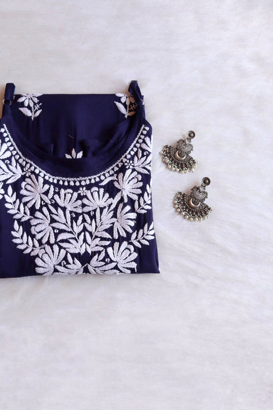 EIRA NAVY BLUE SLEEVELESS RAYON KURTA
