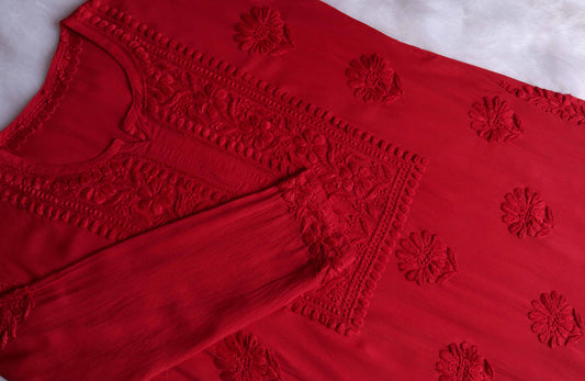 AVANI RED RAYON KURTA PANT SET