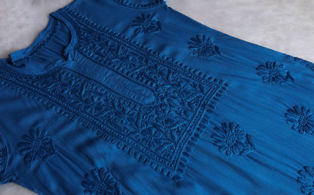 AVANI ROYAL BLUE RAYON KURTA PANT SET