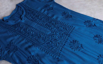 AVANI ROYAL BLUE RAYON KURTA PANT SET