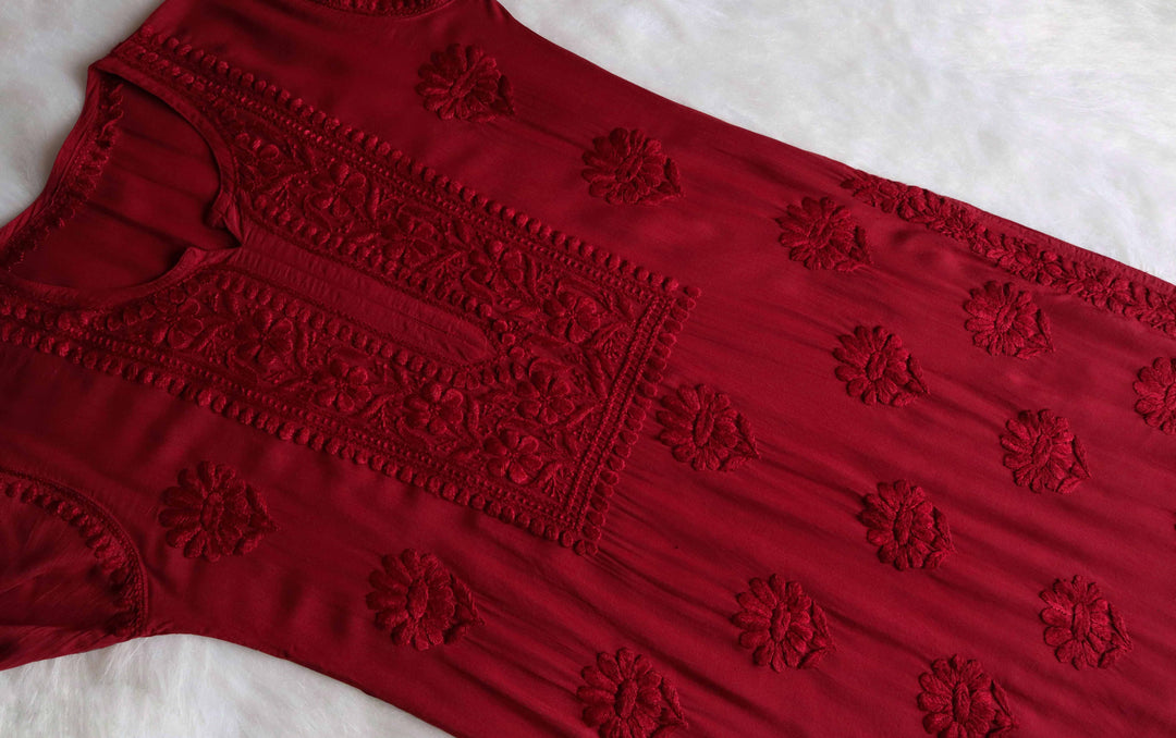 AVANI MAROON RAYON KURTA PANT SET