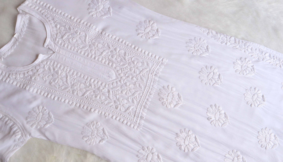 AVANI WHITE RAYON KURTA PANT SET