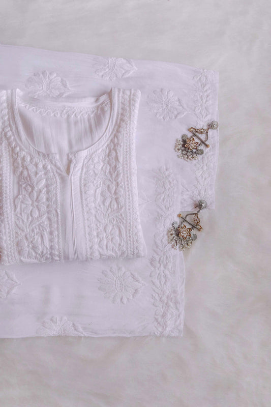 AVANI WHITE RAYON KURTA PANT SET