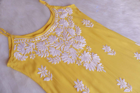 EIRA YELLOW SLEEVELESS RAYON KURTA
