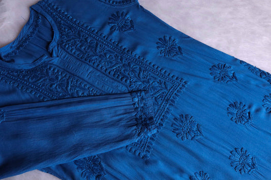 AVANI ROYAL BLUE RAYON KURTA PANT SET