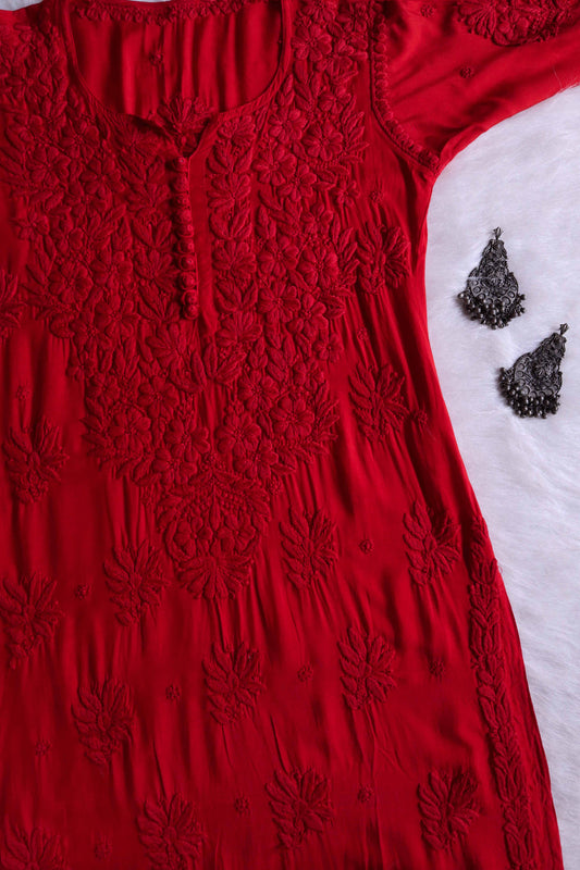 SUNDARI RED RAYON KURTA