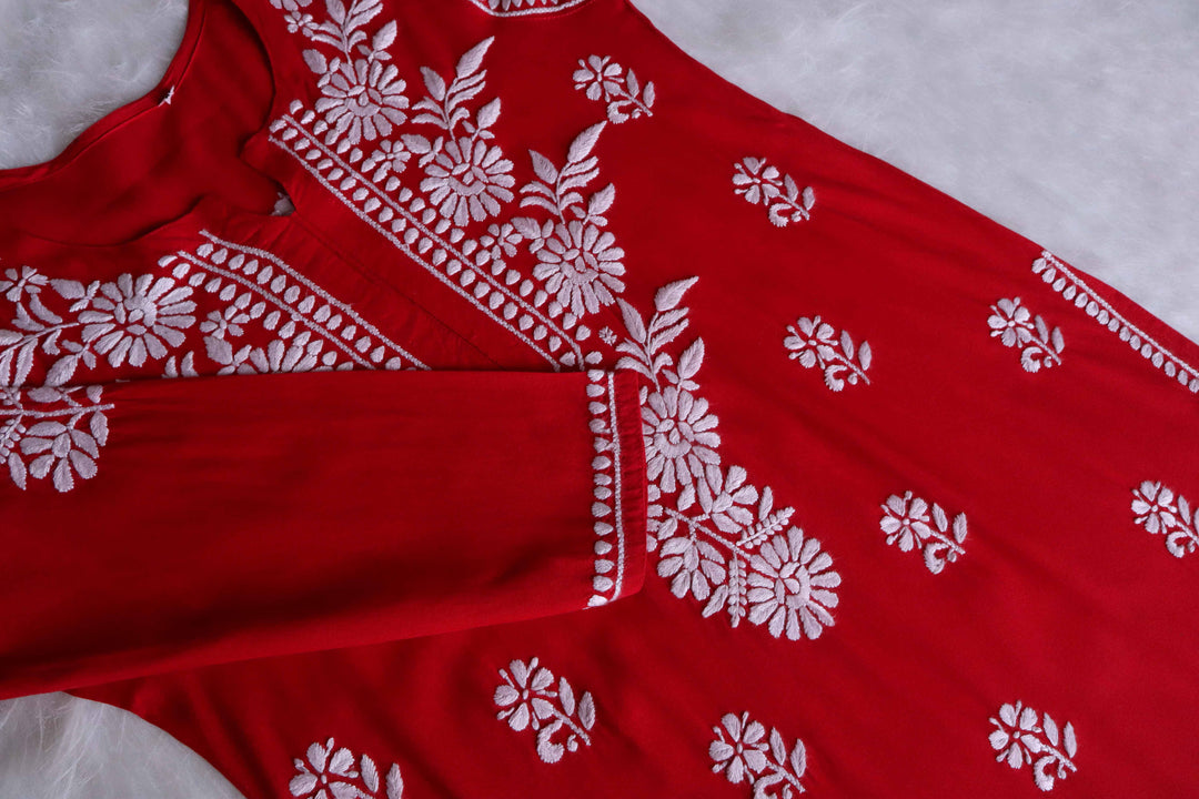 GUL RED RAYON KURTA PANT SET