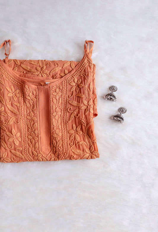 RYANI ROSE BROWN VISCOSE STRAPPY KURTA