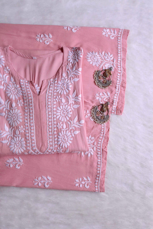 GUL ROSE PINK RAYON KURTA PANT SET