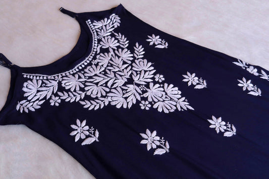 EIRA NAVY BLUE SLEEVELESS RAYON KURTA